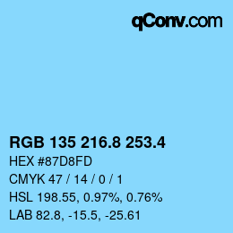 カラーコード: RGB 135 216.8 253.4 | qconv.com