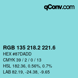 カラーコード: RGB 135 218.2 221.6 | qconv.com