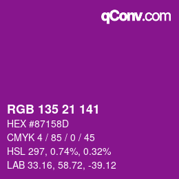 Color code: RGB 135 21 141 | qconv.com