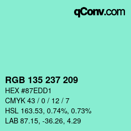 Color code: RGB 135 237 209 | qconv.com
