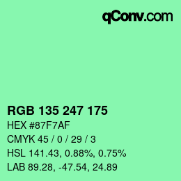 カラーコード: RGB 135 247 175 | qconv.com