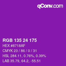 颜色代码: RGB 135 24 175 | qconv.com