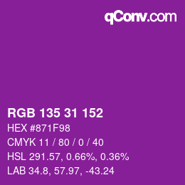 Color code: RGB 135 31 152 | qconv.com