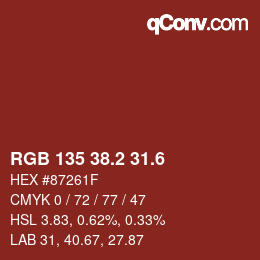 カラーコード: RGB 135 38.2 31.6 | qconv.com