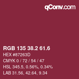カラーコード: RGB 135 38.2 61.6 | qconv.com