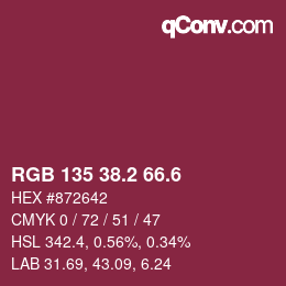 カラーコード: RGB 135 38.2 66.6 | qconv.com