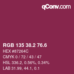 カラーコード: RGB 135 38.2 76.6 | qconv.com