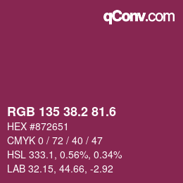 カラーコード: RGB 135 38.2 81.6 | qconv.com