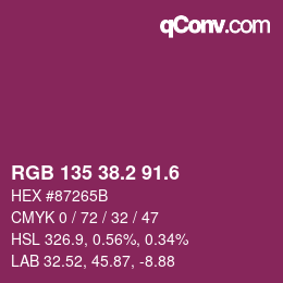 カラーコード: RGB 135 38.2 91.6 | qconv.com