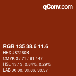 カラーコード: RGB 135 38.6 11.6 | qconv.com