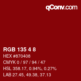 カラーコード: RGB 135 4 8 | qconv.com