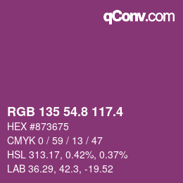 カラーコード: RGB 135 54.8 117.4 | qconv.com