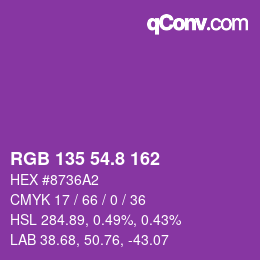 カラーコード: RGB 135 54.8 162 | qconv.com