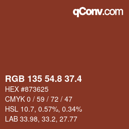 カラーコード: RGB 135 54.8 37.4 | qconv.com