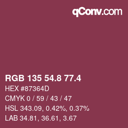 カラーコード: RGB 135 54.8 77.4 | qconv.com