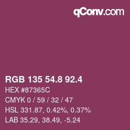 カラーコード: RGB 135 54.8 92.4 | qconv.com