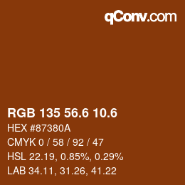 カラーコード: RGB 135 56.6 10.6 | qconv.com