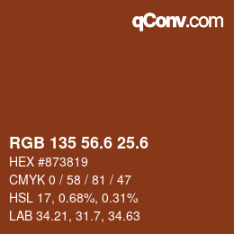 カラーコード: RGB 135 56.6 25.6 | qconv.com