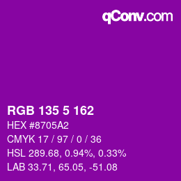 Color code: RGB 135 5 162 | qconv.com