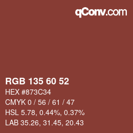 颜色代码: RGB 135 60 52 | qconv.com