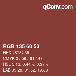颜色代码: RGB 135 60 53 | qconv.com