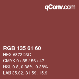 颜色代码: RGB 135 61 60 | qconv.com