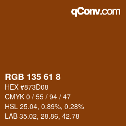 颜色代码: RGB 135 61 8 | qconv.com