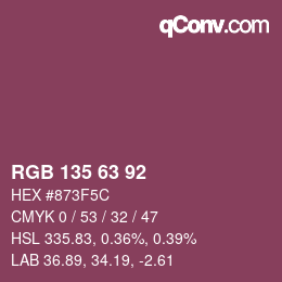 颜色代码: RGB 135 63 92 | qconv.com