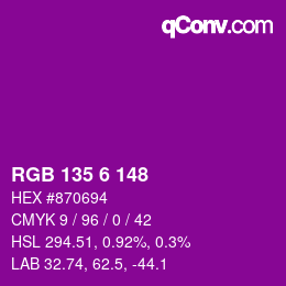 颜色代码: RGB 135 6 148 | qconv.com