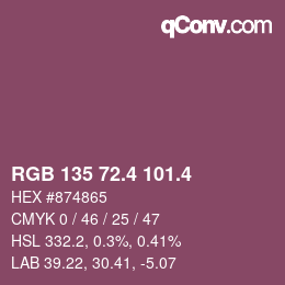 カラーコード: RGB 135 72.4 101.4 | qconv.com