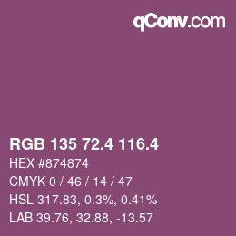 カラーコード: RGB 135 72.4 116.4 | qconv.com