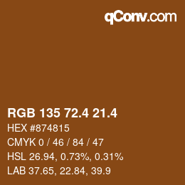 カラーコード: RGB 135 72.4 21.4 | qconv.com