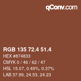 カラーコード: RGB 135 72.4 51.4 | qconv.com