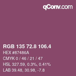 カラーコード: RGB 135 72.8 106.4 | qconv.com