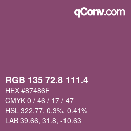 カラーコード: RGB 135 72.8 111.4 | qconv.com