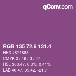 カラーコード: RGB 135 72.8 131.4 | qconv.com