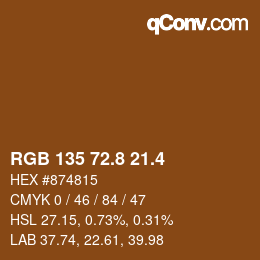 カラーコード: RGB 135 72.8 21.4 | qconv.com