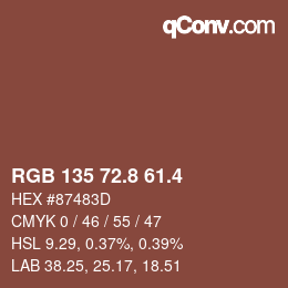 カラーコード: RGB 135 72.8 61.4 | qconv.com