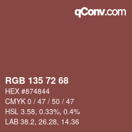 Color code: RGB 135 72 68 | qconv.com