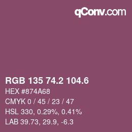 カラーコード: RGB 135 74.2 104.6 | qconv.com
