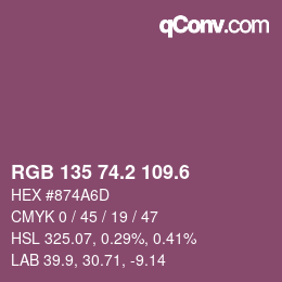 カラーコード: RGB 135 74.2 109.6 | qconv.com