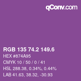 カラーコード: RGB 135 74.2 149.6 | qconv.com