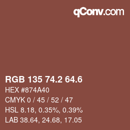 カラーコード: RGB 135 74.2 64.6 | qconv.com