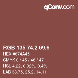 カラーコード: RGB 135 74.2 69.6 | qconv.com