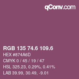 カラーコード: RGB 135 74.6 109.6 | qconv.com