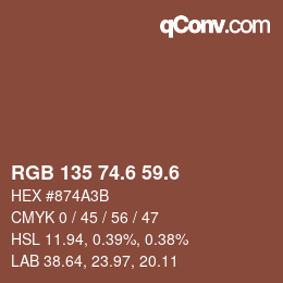 カラーコード: RGB 135 74.6 59.6 | qconv.com