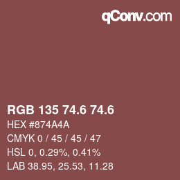 カラーコード: RGB 135 74.6 74.6 | qconv.com