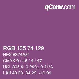 颜色代码: RGB 135 74 129 | qconv.com