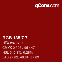 カラーコード: RGB 135 7 7 | qconv.com