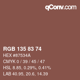 颜色代码: RGB 135 83 74 | qconv.com